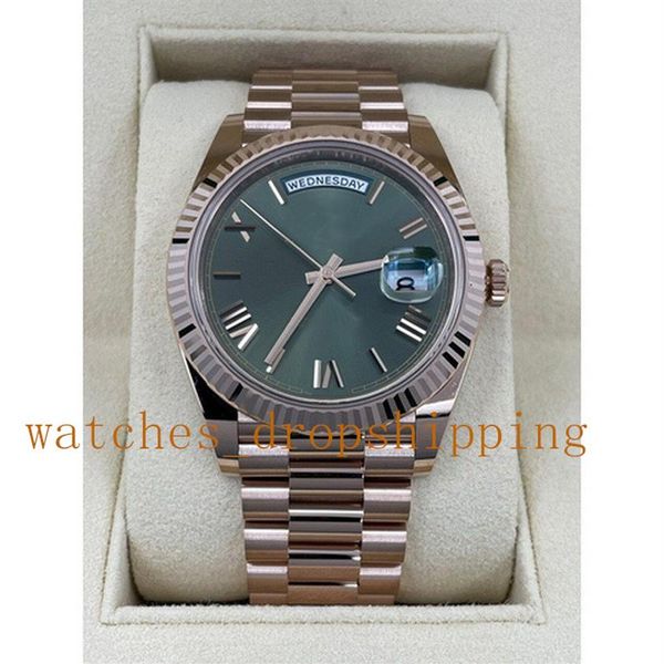 Herrenuhren, grünes römisches Zifferblatt, Roségold, 41 mm, automatisches mechanisches Daydate-Uhrwerk, Ref. 228235, Oyster-Edelstahl-Armbanduhren 3325