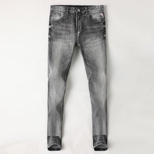 Männer Jeans Europäischen Vintage Mode Männer Retro Schwarz Grau Elastische Stretch Slim Fit Ripped Casual Designer Denim Hosen Hombre