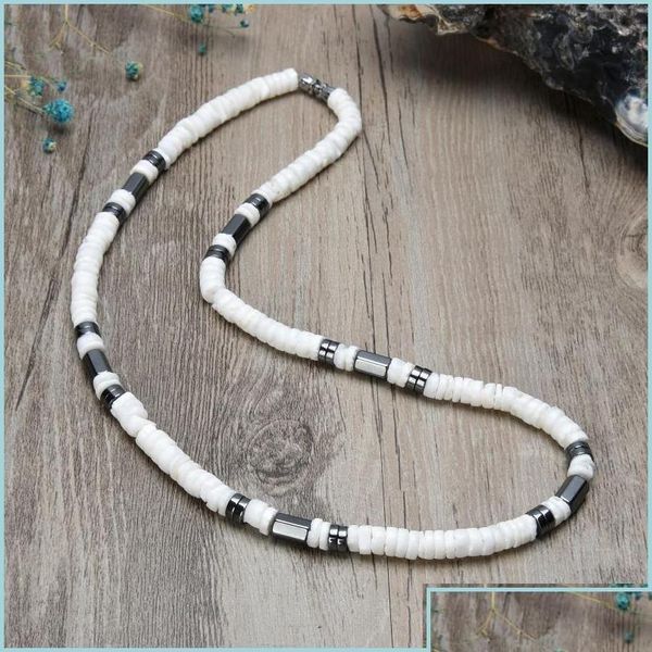 Catene White Bohemian Surfer Necklace Mens Shell Natural Fashion Womens Gioielli tribali Gift per lui.