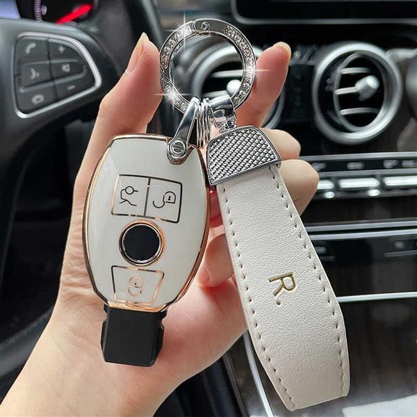 Autoschlüssel-Leder-Schlüsselanhänger, glänzendes TPU-Autoschlüsseletui für Mercedes Benz C-Klasse W204 GLC260 C200 CIA GLA W205 W212 C S E227S
