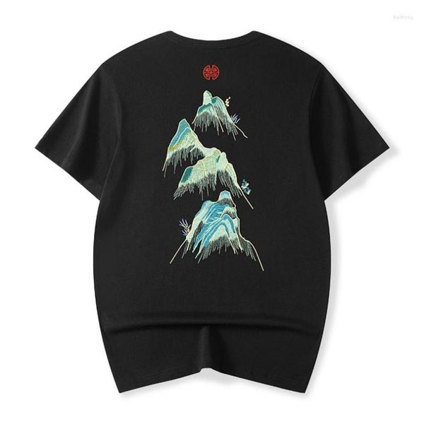 T-shirt da uomo Oversize Mountain Ricamo Uomo Maglia in cotone Tops T Maglietta estiva Abbigliamento streetwear 2023 Hip Hop Punk