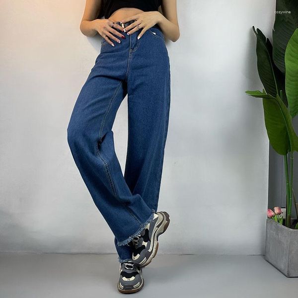 Jeans da donna 2023 Pantaloni casual slim-fit INS Donna Vita alta allentata Lady Y2K Punk Retro Simple Denim Gamba dritta Streetwear Carg