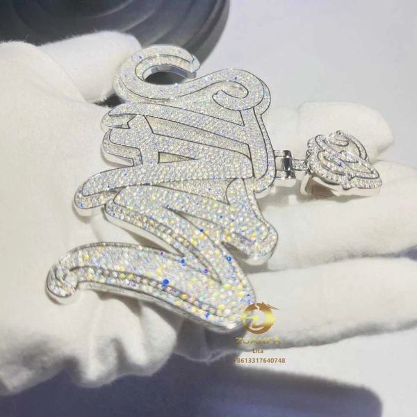 Jóias Hip Hop Bling Moissanite Diamante Pessoal Prata Sólida Feita pelo Homem Longo Nome Personalizado Gelado Pingente