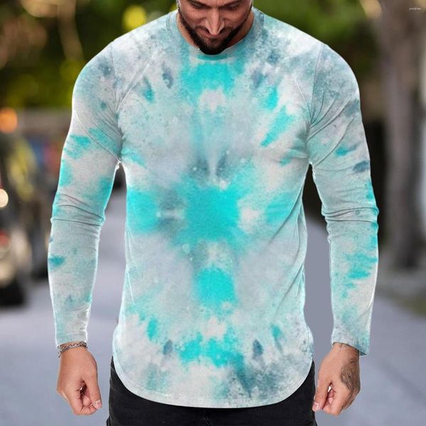 Camisetas Masculinas Camisa Esportiva Casual Moda Masculina Estampa 3D Camiseta Fitness Bainha Curva Ao Ar Livre Decote Redondo Manga Longa Top Musculação