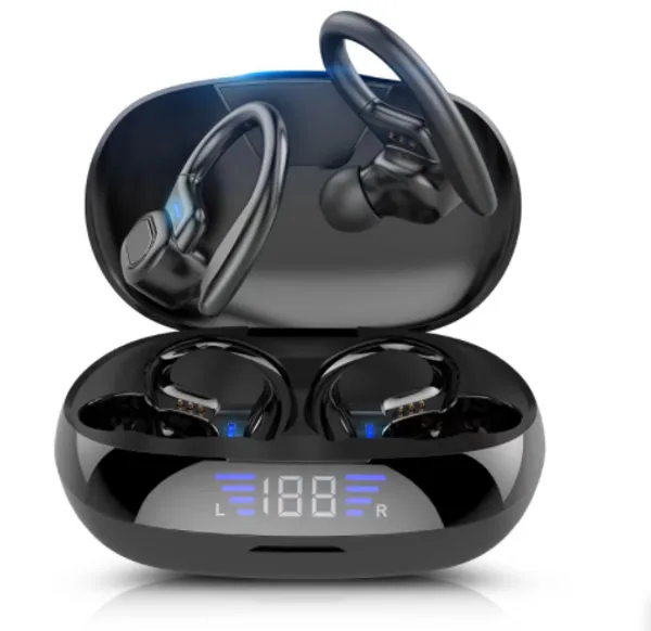 Auricolari wireless, cuffie Bluetooth 5.1 con riproduzione 24 ore su 24, cuffie wireless resistenti al sudore impermeabili con display a batteria a LED