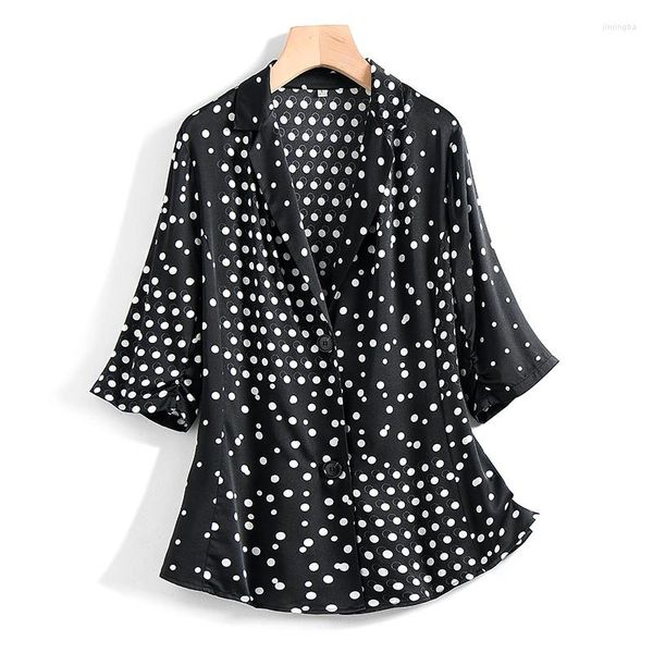 Ternos femininos francês preto e branco com bolinhas de seda pesada top moda grande marca fino tamanho amora jaqueta solta