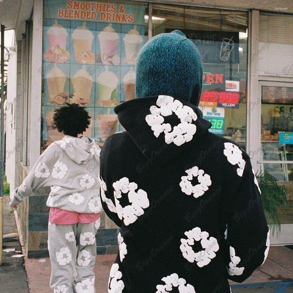 Kadın Hoodies Avrupa ve Amerikan Modelleri Y2K Moda Marka Çiçek Baskı Sonbahar Kış Çok Çift Kapşonlu