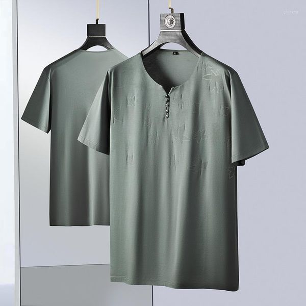 Erkek Tişörtleri Moda Moda Yaz Buz İpek Kısa Kol Süper Büyük Gevşek V-Neck T-Shirt Plus Boyut XL 2XL 3XL 4XL 5XL 6XL 7XL