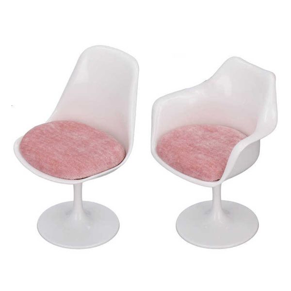 Ferramentas Mobiliário para casa de bonecas Oficina Cadeira de escritório para casa de boneca ABS Branco Rosa Pés redondos Casual Cadeira giratória para 1 6 Brinquedo de faz de conta 230729