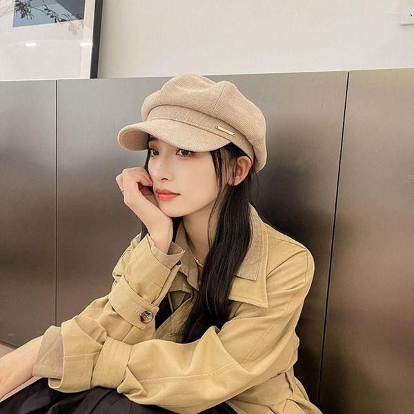 Berets Vintage Künstler Hut Koreanischen Stil Für Mädchen Warm Halten Einfarbig Frauen Visiere Kappe Achteckige Maler Woolen Baskenmütze