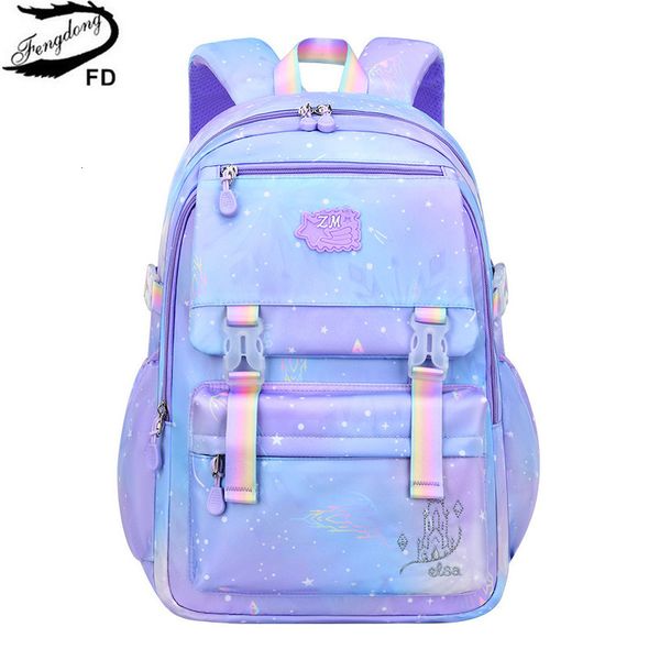 Bolsas escolares de sacolas de escola de fengdong para meninas estilo coreano Bolsa de livros fofos infantis de mochila à prova d'água Purple Kids 230729