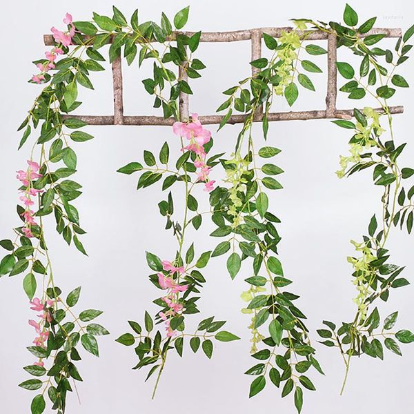 Dekoratif çiçekler luanqi 2m wisteria yapay çiçek asma sarmaşık çelenk düğün kemeri dekorasyon sahte bitki yaprağı rattan ev bahçe asılı