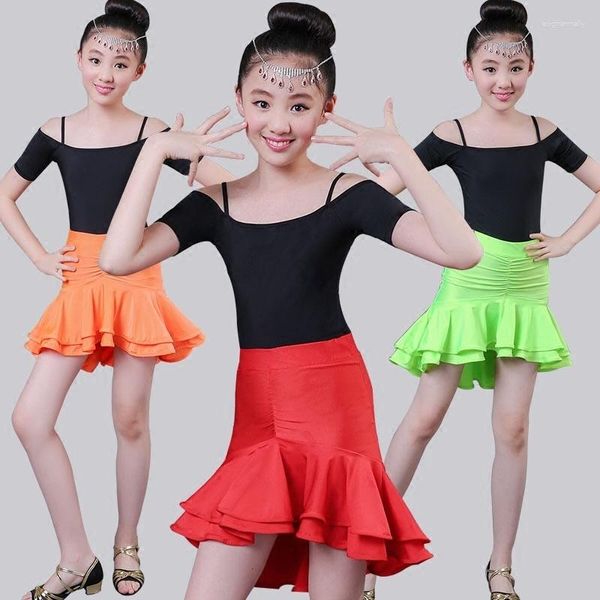 Stage Wear Bambino Abiti da tango sexy per ragazze Top Gonne Costume da ballo Bambini Spandex professionale Vestito da ballo latino Bambini