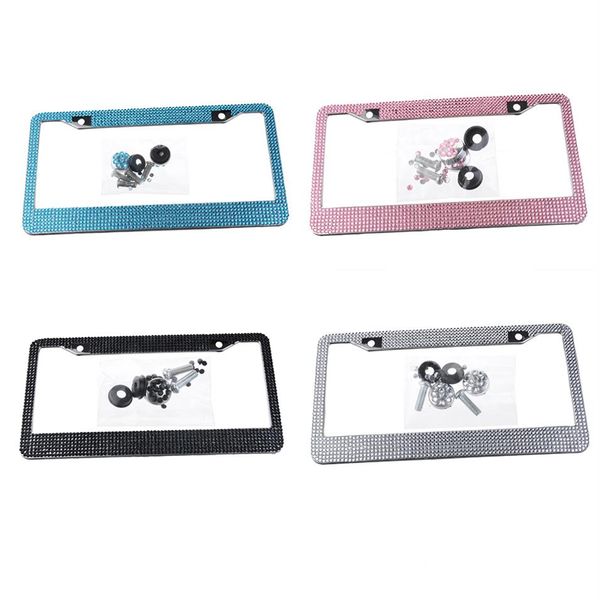 Moldura da placa de licença Suporte da tampa da etiqueta de licença Aço inoxidável Auto Estilo de carro Glitter Cristal Strass Veículo de caminhão 31cmx16cm252x