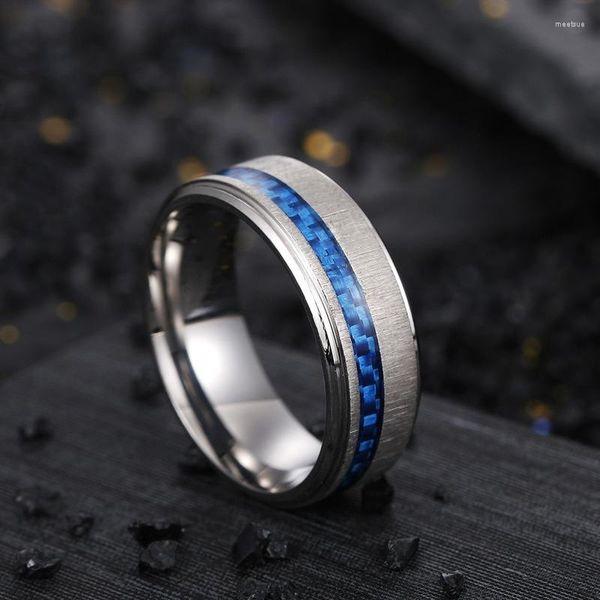 Clusterringe Trendy 2023 Blau Carbonfaser Edelstahlring für Männer Frauen Metall Engagement Hochzeit Anillos Hombre