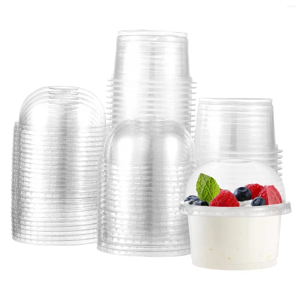 Einwegbecher, Strohhalme, 50 Stück, Obstdessert mit Deckel, transparente Salat-Parfait-Behälter (250 ml)