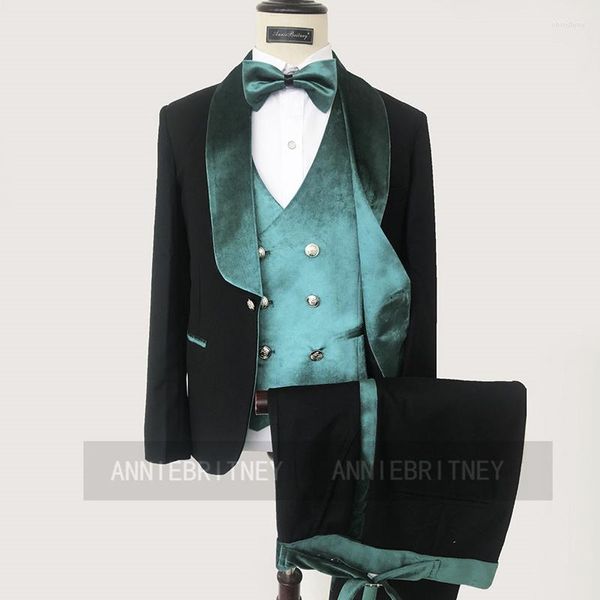 Abiti da uomo Tailor Made Fashion Luxury Cappotto nero Pantaloni Scialle Risvolto Slim Fit Smoking dello sposo Per abito da sposa Cena Business Party 3 pezzi