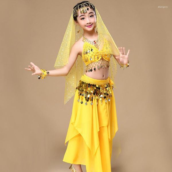 Stage Wear 4 pezzi Costumi di danza del ventre per ragazze Design Abiti per bambini orientali India Bollywood Abbigliamento professionale per bambini