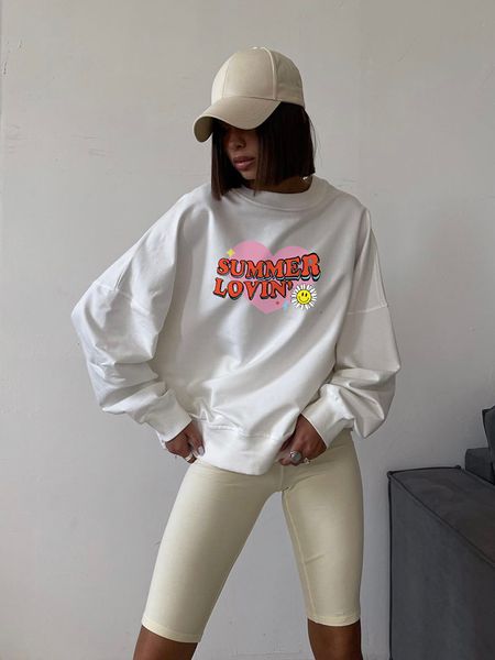 Damen Hoodies Sweatshirts Blessyuki Cute Love Leeter Bedruckte Hoodies Frauen Casual Oneck Langarm Plus Size Sweatshirt Weiblich Koreanisch Harajuku Pullover 230729