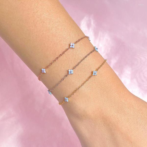 Charm Bracelets Design Tiny Blue Flower Bracelet For Women Gold Color Adjustable Cute Girl Coreano Trendy Feminino Aniversário Jóias Presente Bijoux