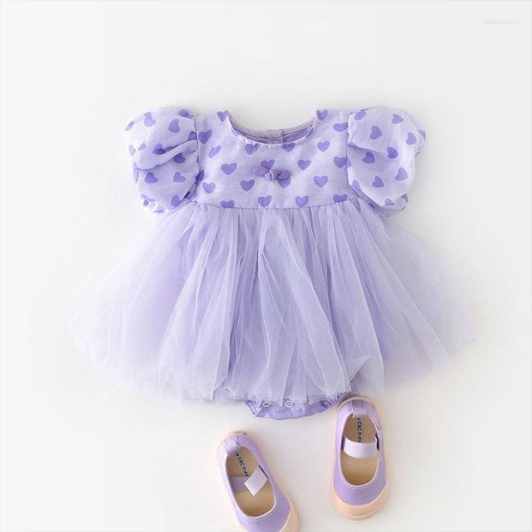 Mädchen Kleider Geboren Baumwolle Puff Sleeve Strampler Prinzessin Kleid Säugling Kleinkind Kurze Tüll Overall Sommer Baby Kleidung 3M-18M