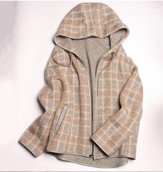 Giacche da donna Giacca da donna Arlenesain 2023 con cappotto in lana lavorata a maglia in morbido cashmere a scacchi