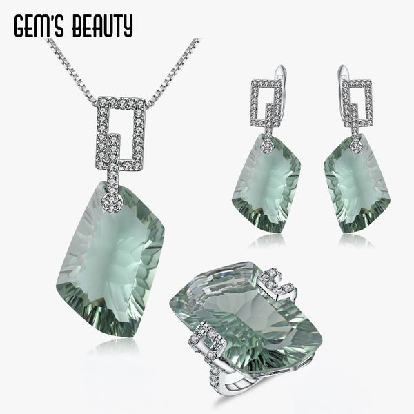 Conjuntos de joias de casamento Gem s Beauty Prata esterlina 925 Moderno Estilo de luxo Conjunto fino Heterohexagon Verde Ametista para mulheres 230729