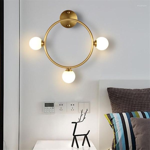 Wandleuchte Designer Gold Geometrische Runde Lampen Nordic Wohnzimmer Glaskugel Kupfer Wandleuchte Lichter Luxus Schlafzimmer Nachttisch