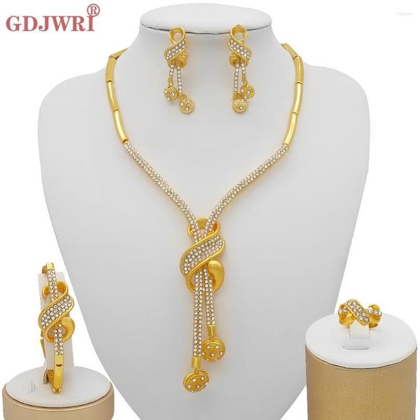 Collana Orecchini Set Dubai Color Oro Forma Musicale Per Le Donne Arabo Saudita Africano Bracciale Da Sposa Anello Gioielli