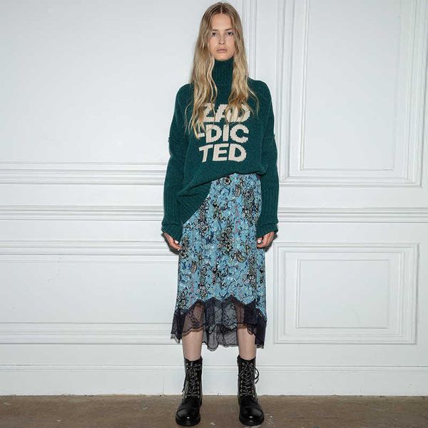 Zadig voltaire kadın tasarımcı moda kapşonlu pamuk sweatshirt yeni zv örgü kazakları İngilizce mektup yüksek boyun