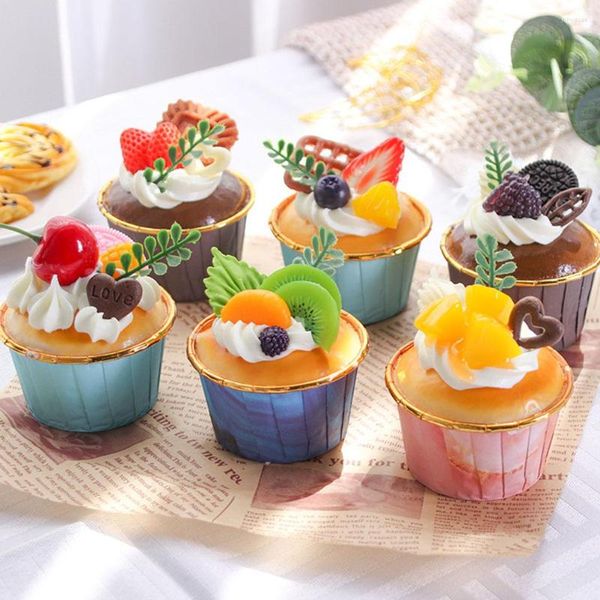 Flores Decorativas 6 Pçs Simulação Bolo Cupcake Enfeite Comida Artificial Cupcakes Mix Sobremesa Modelo Plástico Falso