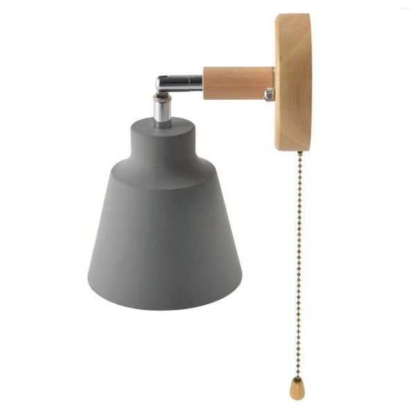 Lampada da parete in legno nordico da comodino per corridoio della camera da letto con interruttore a cerniera ruotabile liberamente (grigio)