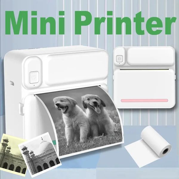 Mini impressora de bolso sem fio BT impressora térmica com papel térmico impressora portátil para etiqueta fotográfica imagem estudo nota pintura compatível