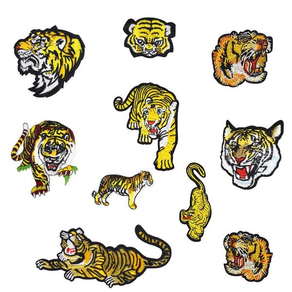 10 tipos de remendos bordados com tigre para roupas de ferro em remendo de aplicação de transferência para jaqueta jeans DIY costurar em emblema de bordado240Y