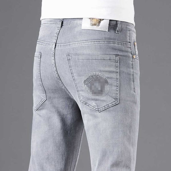 Herrenjeans, Designer-Sommerjeans, Herren-Leggings, schmale Passform, dünn, bestickt, aschgrauer Denim, Tränen verwaschen, lange Hose, 7IMP