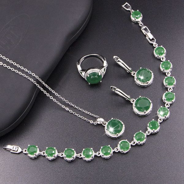 Hochzeitsschmuck Sets Xutaayi Ohrringe 925 Silber für Frauen Jade Green Armband Ringe Braut Anhänger Halskette Set 230729