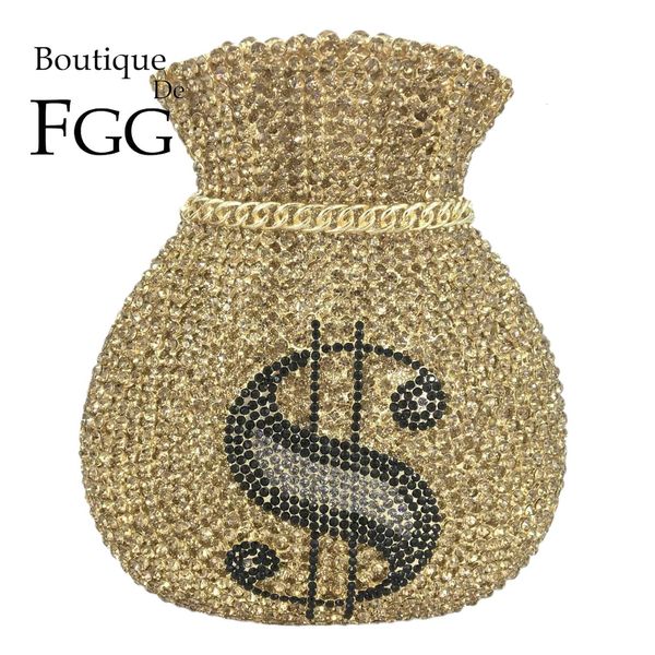 Sacos de noite Bouotique De FGG Mini Moda Golden Money Clutch Bag Feminino Bolsas de Cristal Festa de Casamento Coquetel Minaudiere Bolsas 230729