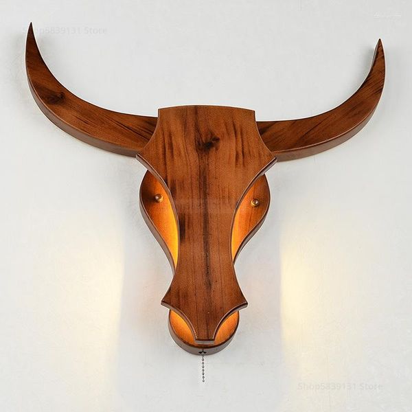 Lampada da parete Modern Loft Industrial Retro Lampade per soggiorno Led Light Wood Cow Animal Restaurant Bar Sconce Decor Lights