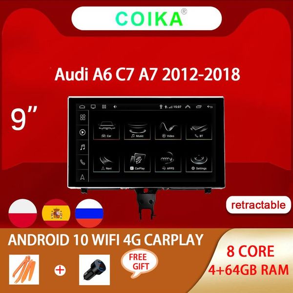 9 MULTIMEDIA car DVD player Para Audi A6 C7 A7 2012-2018 incluindo BT WIFI NAVI MUSIC IPS touch sreen 4 64GB 8 CORE GPS stere294P