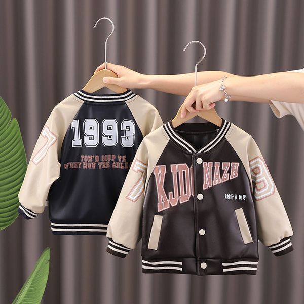 Jaquetas meninos casacos primavera outono crianças moda couro para bebê menino 1 a 5 anos casacos de beisebol 2023 roupas infantis tops 230729