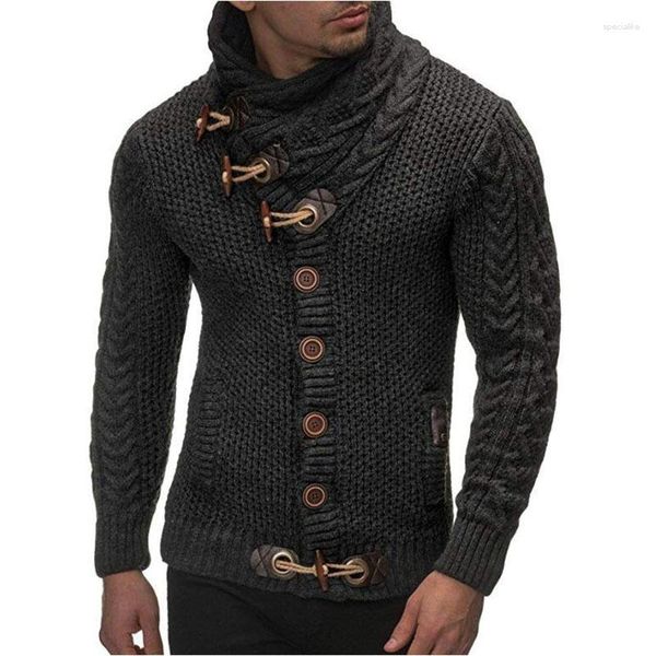 Мужские свитеры зимний свитер с высоким вырезом вязаная толстая шерстяная пуговица топ ретро-тонкая одежда личность корейская модная одежда
