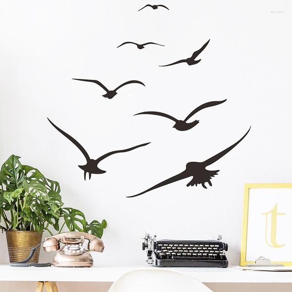 Наклейки на стенах DIY 7pcs Seagull птицы, летающие для гостиной декор, телевизионное фоновое украшение дома декоративные плакаты