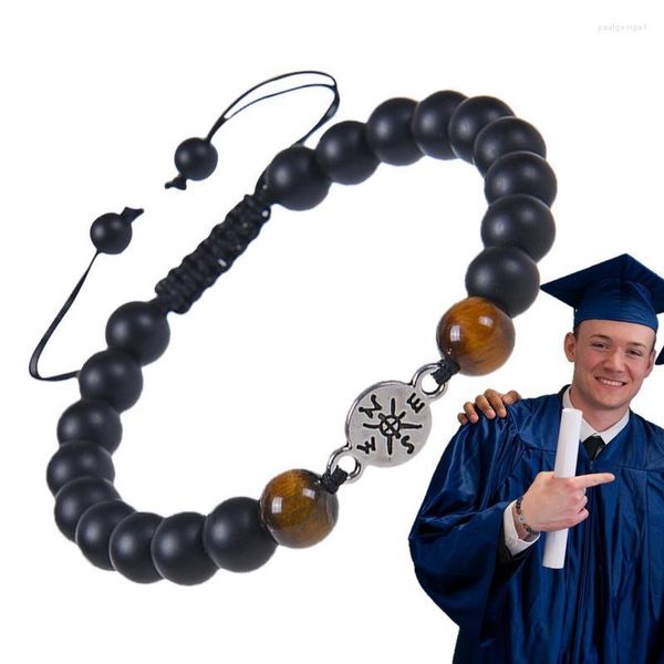 Braccialetti con ciondoli Regali di laurea per ragazzo Bracciale ispiratore con perline naturali 2023 Diploma di scuola superiore Regalo di Natale per ragazzi