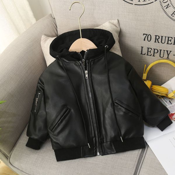 Jaquetas bebê meninos outono e inverno roupas quentes jaqueta infantil espessamento couro sintético menino outwears com capuz 230729