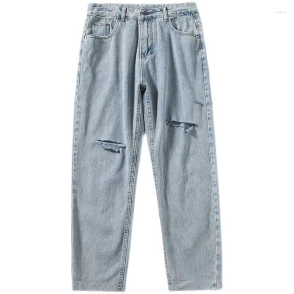 Herren Jeans Sommer dünn und Distressed für Männer koreanische Version trendige Marke Ins locker sitzende gerade Röhre explosiv