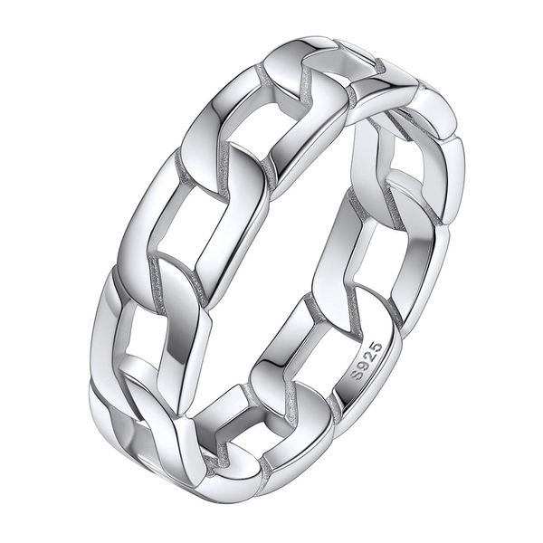 Robuste Kettenringe aus Sterlingsilber mit keltischem Knoten/kubanischen Gliedern für Damen und Herren, Vintage-Eternity-Band-Ring-Schmuck