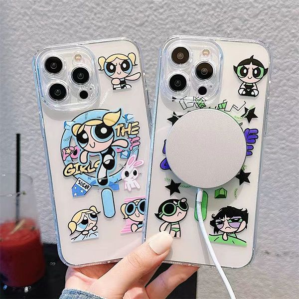 Designer fashion cartoon magnet phone Case powerergirls Case iPhone 13 14 Pro Max 12 Mini 11 Xs XR X 8 7 Plus Cover posteriore stampata Custodia protettiva deluxe