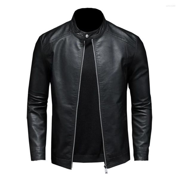 Herrenjacken Frühling Herbst Schwarze Lederjacke Trend Vintage Weicher Pu-Reißverschluss Winter Schlankes winddichtes Motorrad-Fahrrad