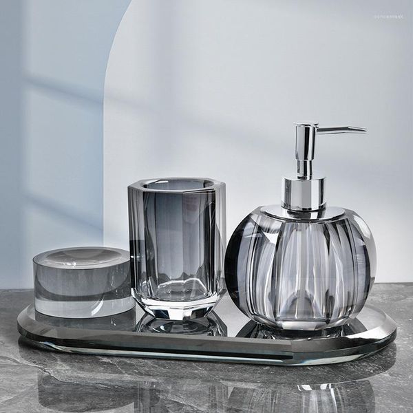 Set di accessori per il bagno Kit di dispenser per bagno in cristallo Trasparenza Bottiglia di sapone Premere Pompa Piatto Accessori per la decorazione della toilette