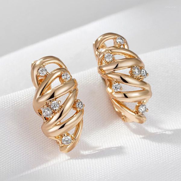 Orecchini a cerchio Wbmqda Fashion Design Wrapped Hollow Zircon per le donne 585 Rose Gold Color Simple Trendy Fine Jewelry Accessories